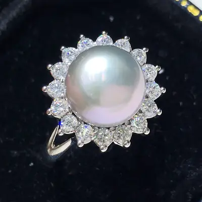 Freshwater Pearl Ring 18K Gold Plated Gray Elegant Design