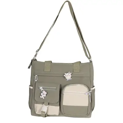 Korean Style Shoulder Bag for Girls, Purple with White Embroidery, Large Capacity