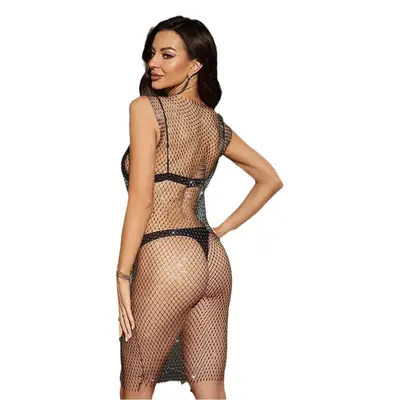 Women Rhinestone Fishnet Top Dress Hot Selling 2026