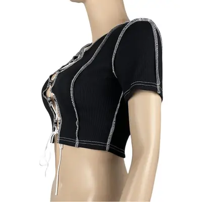 Black Mesh Crossback Short Sleeve T-Shirt