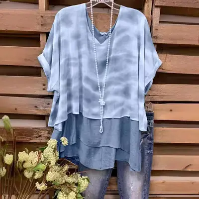 Women Tie-Dye Multi Layer T-Shirt Green