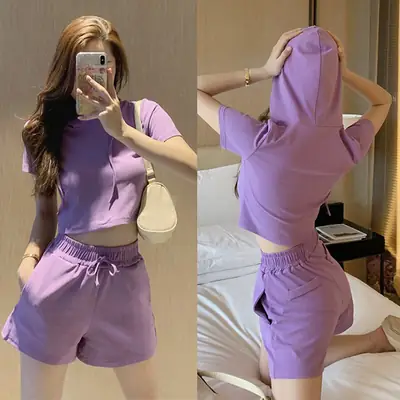 Women's 2-Piece Purple Yoga Shorts Set