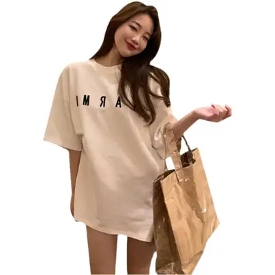 Women Black Letter T-Shirt Mid Length Summer 2025