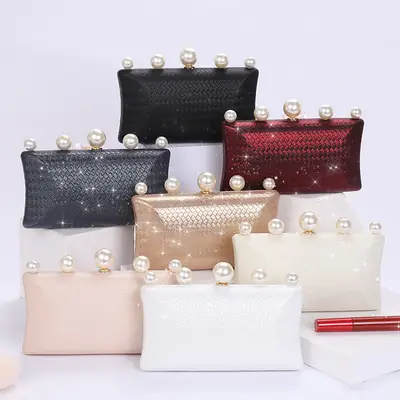 Retro Pearl Crossbody Evening Bag Women's Textured Chain