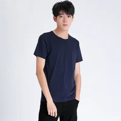 Men Navy T-Shirt Round Neck Loose Fit Plus Size