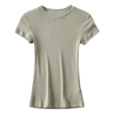 Women White Stretch Slim Fit T-Shirt Short Sleeve