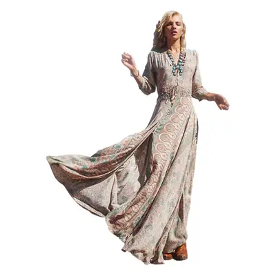 European Printed Seven-Sleeve Dress with Elastic Waist