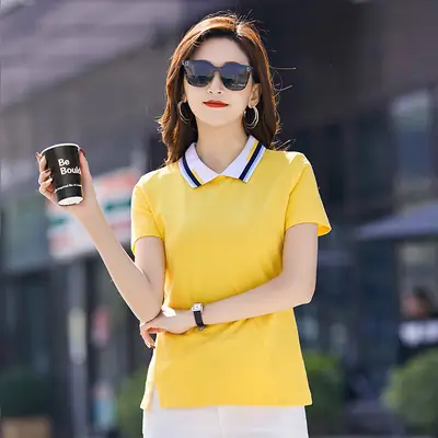 Women's Green Polo T-Shirt Short Sleeve Cotton Summer