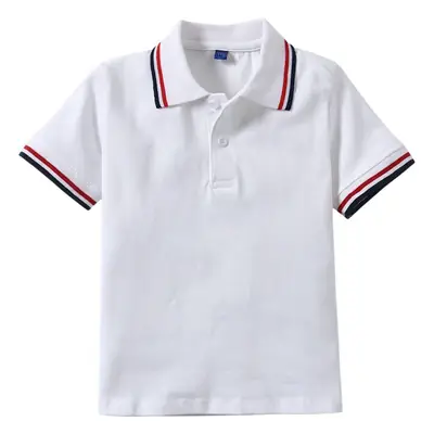 Children's White Polo Shirt Short Sleeve Large Cotton Boys Summer School Uniform