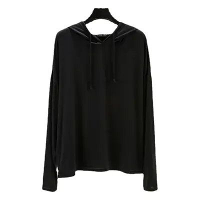 Women's Blue Modal Hooded T-Shirt Long Sleeve Casual Plus Size