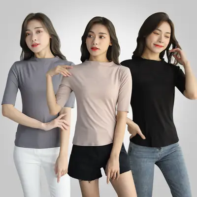Women's Grey Half-Sleeve T-Shirt Modal Slim Fit 2023