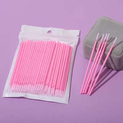 Pink Cotton Eyelash Swab Long Head Multifunctional Cleaning Stick