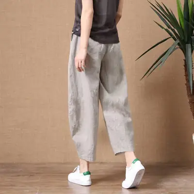 Women Wide Leg Linen Pants Maroon 2024 Summer
