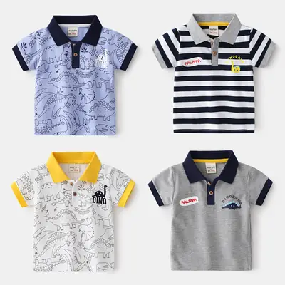 2025 Boys Navy Striped Polo T-Shirt Baby Korean Style