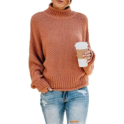 Women Turtleneck Sweater Purple Large Size