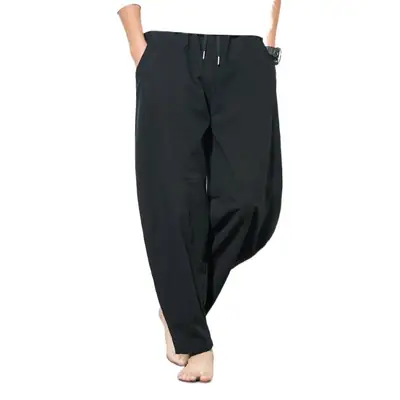Men Navy Blue Harem Pants Plus Size Cotton Linen