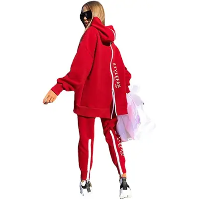 Women Pink Letter Printed Sweatpants Set Winter Casual