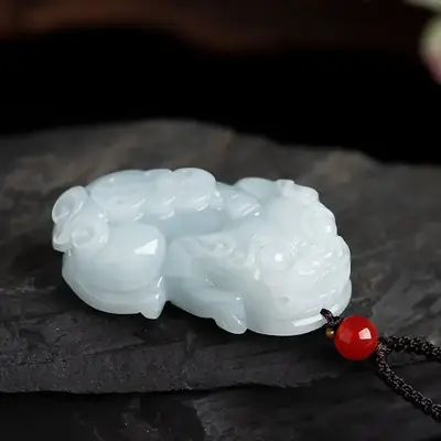 Natural Burmese Jade Wealth Pixiu Pendant Ice White