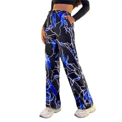 Multi-Color Lightning Printed Wide Leg Pants for Women