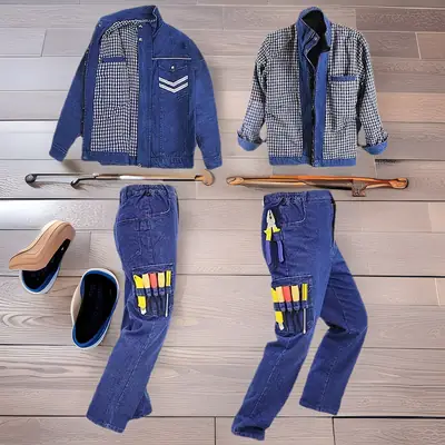 Men's Blue Multi-Pocket Welding Pants