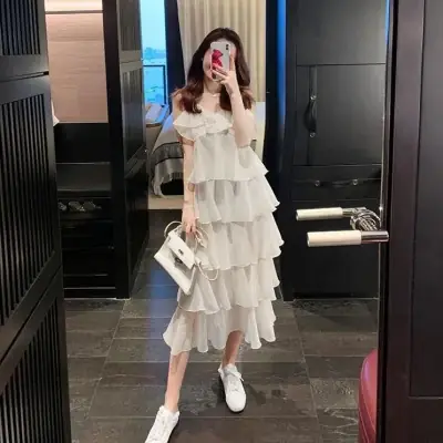 Fairy V-Neck Sling Dress Women's Slimming Midi Dress
