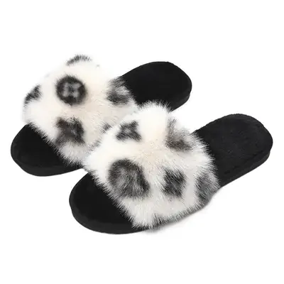 Amazon New Flower Slippers Fur Flat Slippers Women's Home High and Low Wool Open Cotton Slippers for Foreign Trade