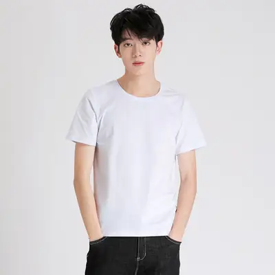 Men White Round Neck T-Shirt Large Loose Fit