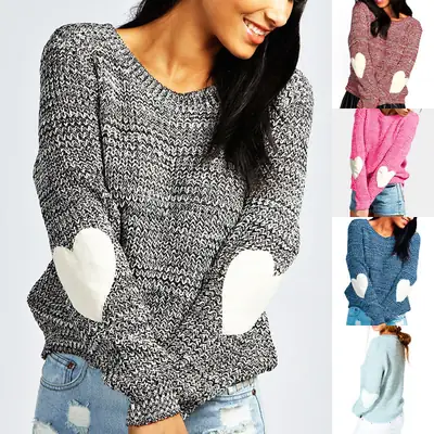 Women's Maroon Heart-Embossed Pullover Sweater