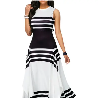 2023 Striped Sleeveless Dress Black White