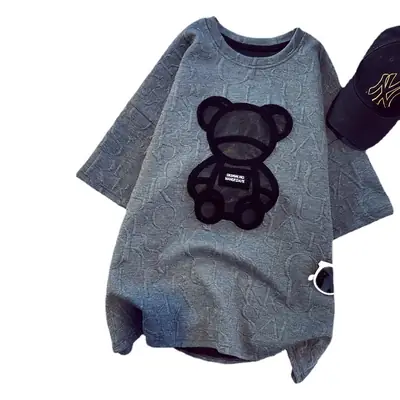Women Bear Print Mid-Length T-Shirt 2026 Spring