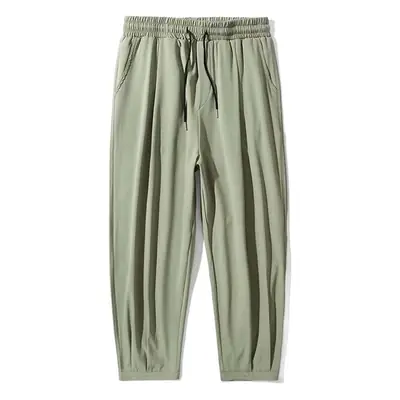 Men Korean Style Loose Straight Trousers Ice Silk Grey