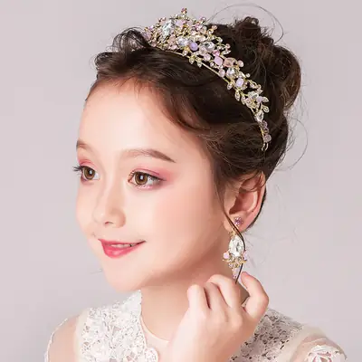 Pink Crystal Crown Headband for Girls Birthday Catwalk