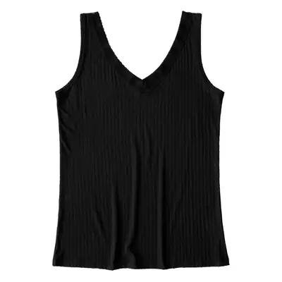 Black V-Neck Lace Tank Top for Women