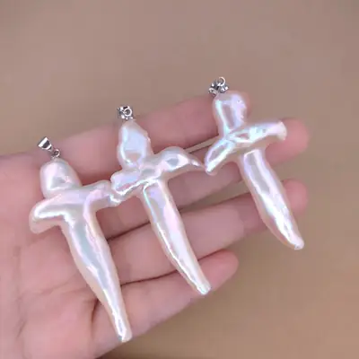 Natural Baroque Cross Pearl Pendant Jewelry