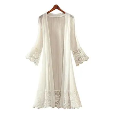 Elegant White Lace Bell Sleeve Cardigan with Long Sleeve