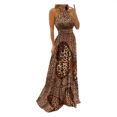 Bohemian Leopard Print Sleeveless Long Dress