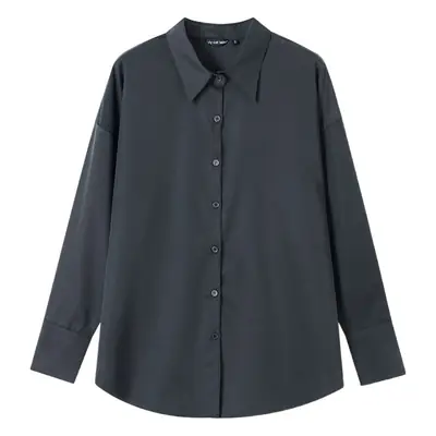 Grey Long Sleeve Button Down Shirt for Women