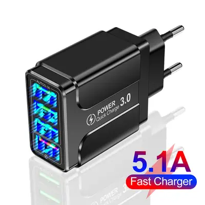 4USB Luminous Fast Charging Charger US British European Standard