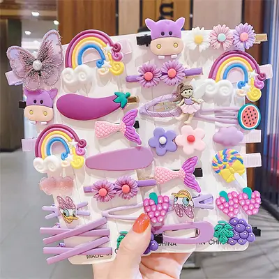 14-Piece Rainbow Fruit Flower Animal Hairpin Set for Girls