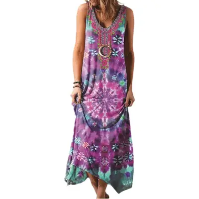 2023 Ethnic Printed Vest Dress Long Skirt for Women