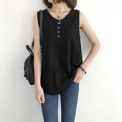 Women's Brown Sleeveless Vest Summer Top Loose Fit
