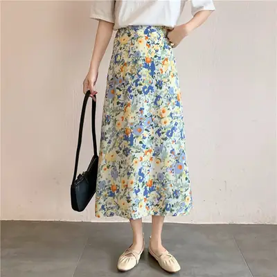 Women Floral High Waist A-Line Skirt Oil Print