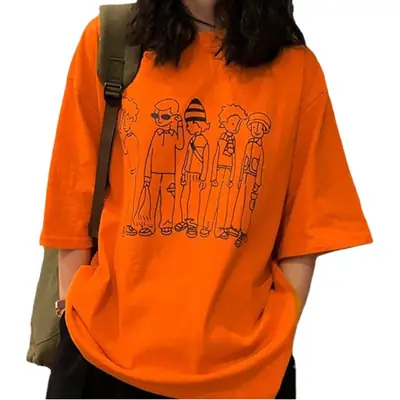 Women Loose Fit Korean Print T-Shirt White Summer