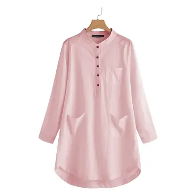 24" Long Sleeve Cotton Linen Kurta for Women Large