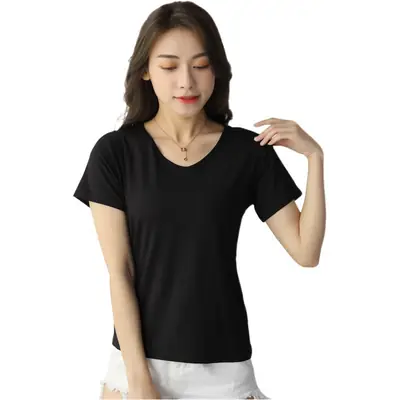 Women Black V Neck T-Shirt Large Summer Wear