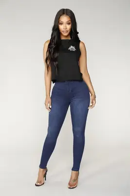 Blue Slim Fit Hip-Covering Pencil Jeans for Women