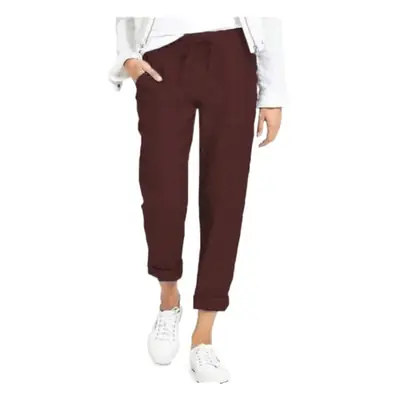 Women Maroon Drawstring High Waist Cotton Pants Large