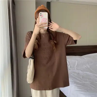 2024 Summer Plus Size Loose Letter Print T-Shirt