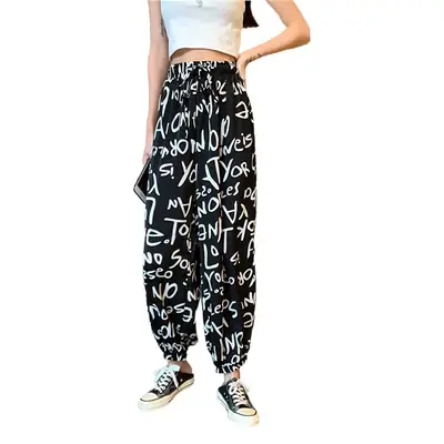 Women Chiffon Printed Jogger Pants Cool Loose Fit