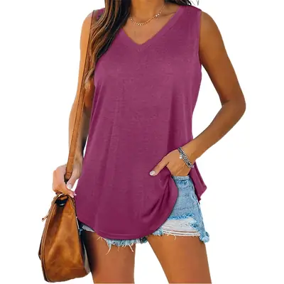 V-Neck Sleeveless Vest T-Shirt Mint Green Women